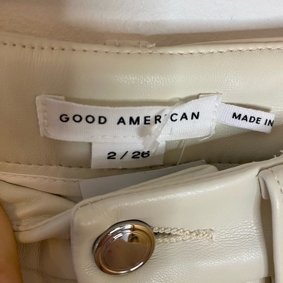 NWT Good American Faux Leather Taupe Boot Cut Crop Pants - Picture 3 of 5